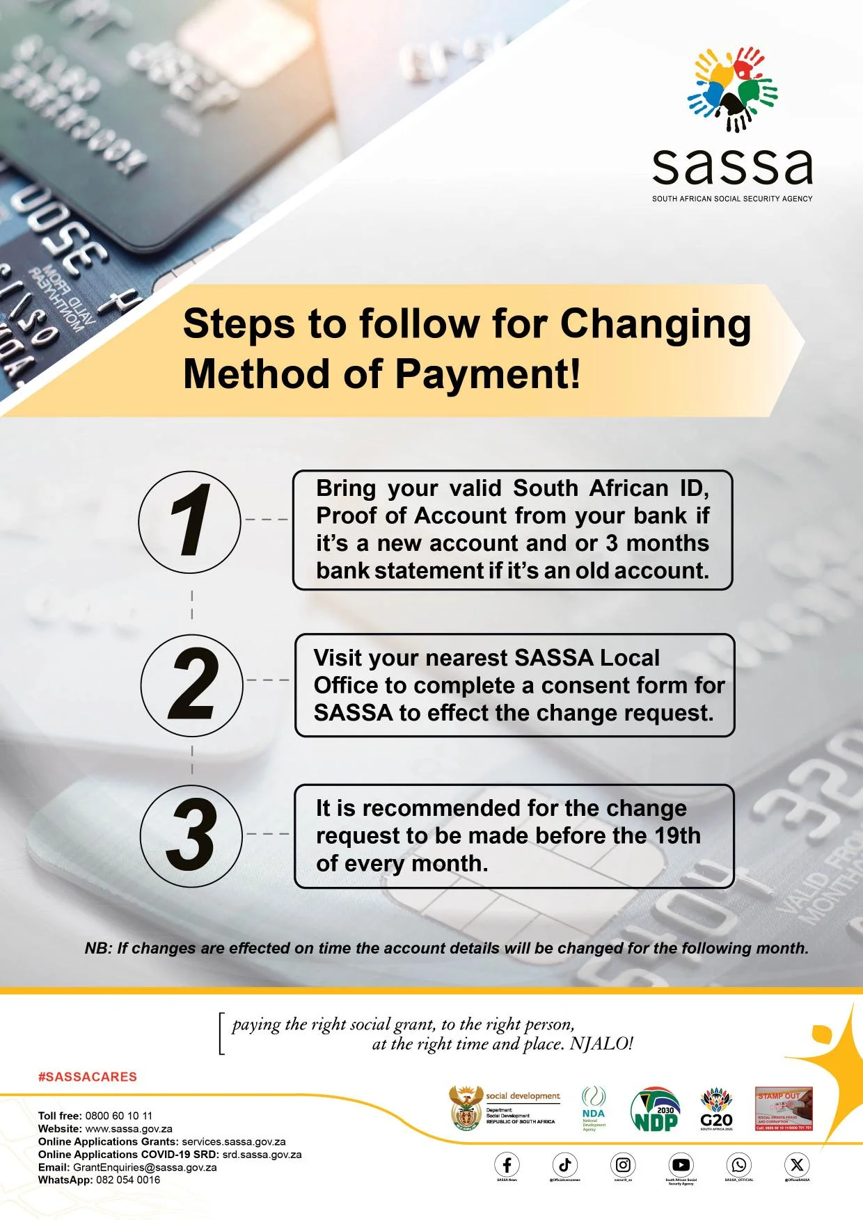 SASSA change payment method